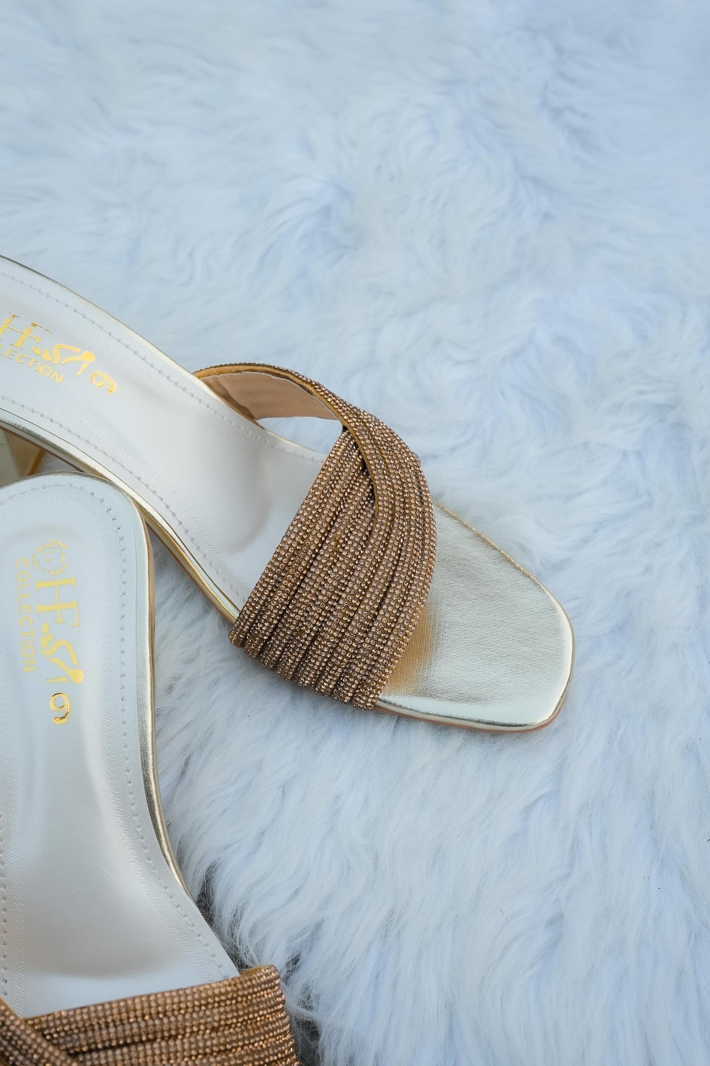 Golden Shiny Strap Heels