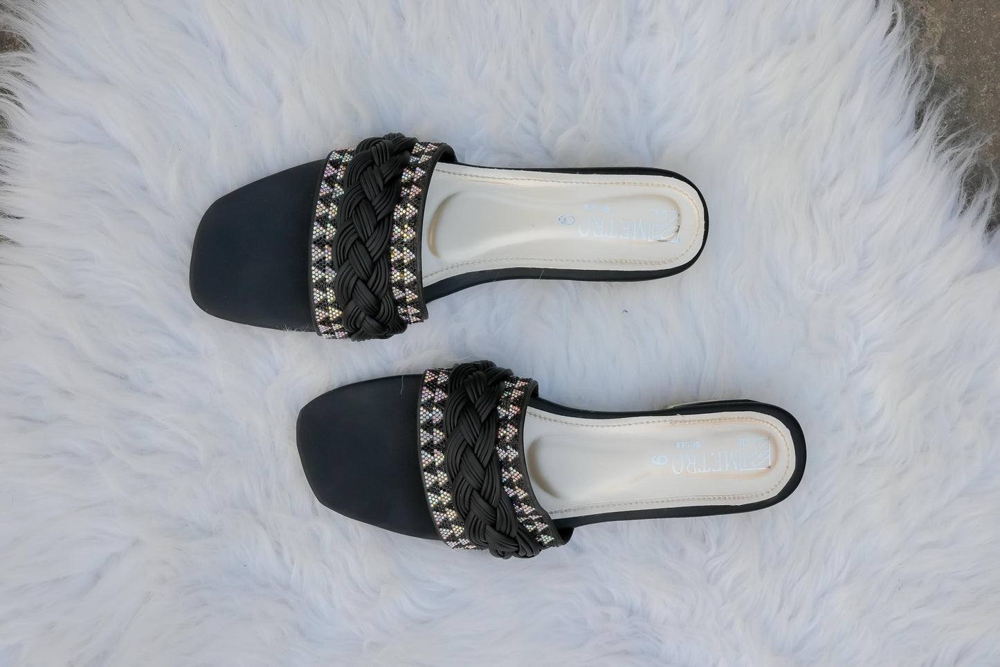 Black Braided Fancy Flats