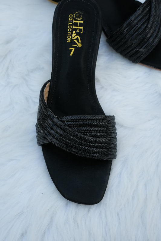 Black Shiny Strap Heels