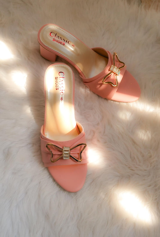 Peach Pink Bow Heels