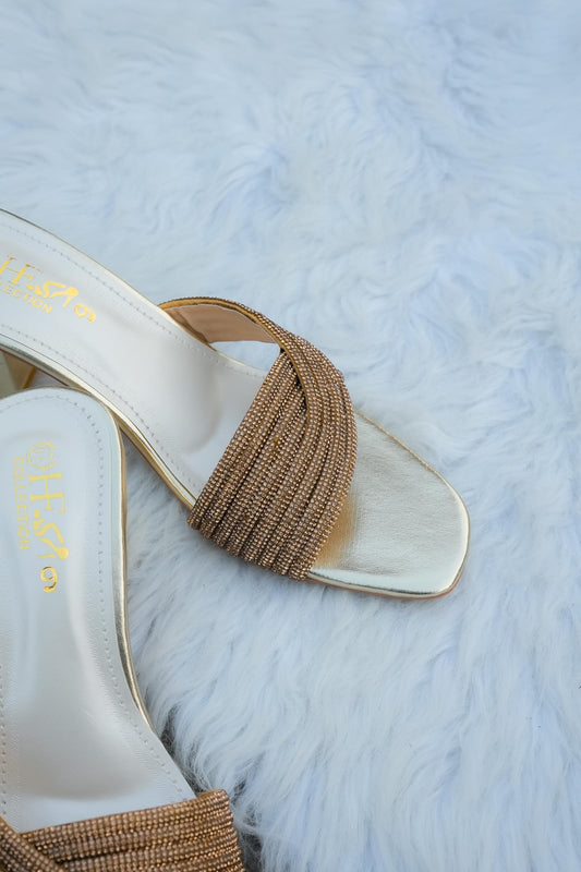 Golden Shiny Strap Heels