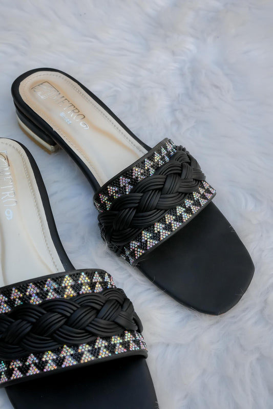 Black Braided Fancy Flats